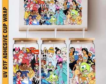 Uv DTF Wraps Disney Princess Coffee 16 oz Cup Wrap, Ready To Apply, No Heat Needed, Waterproof