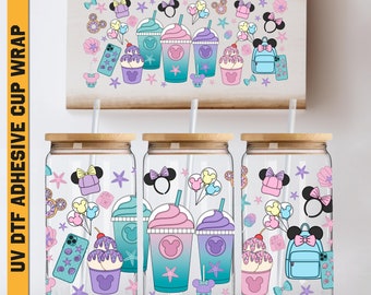 Uv DTF Wraps Disney Coffee 16 oz Cup Wrap, Ready To Apply, No Heat Needed, Waterproof