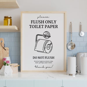 Flush Toilet Paper Only Sign, Bathroom Printable (PDF) - Etsy