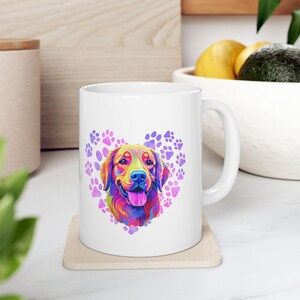 Golden Retriever Face Mug with Heart - Shaped Paw Prints - Perfect for Dog Lovers