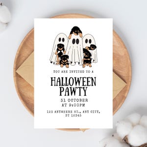 Halloween Dog Party Invitation Template | Editable Canva Design | Pet Costume Pawty Invite | Puppy Ghost Printable | Digital Download