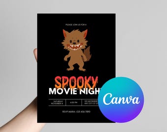 Werewolf Spooky Movie Night Invitation – Halloween Horror Party (Canva Template)