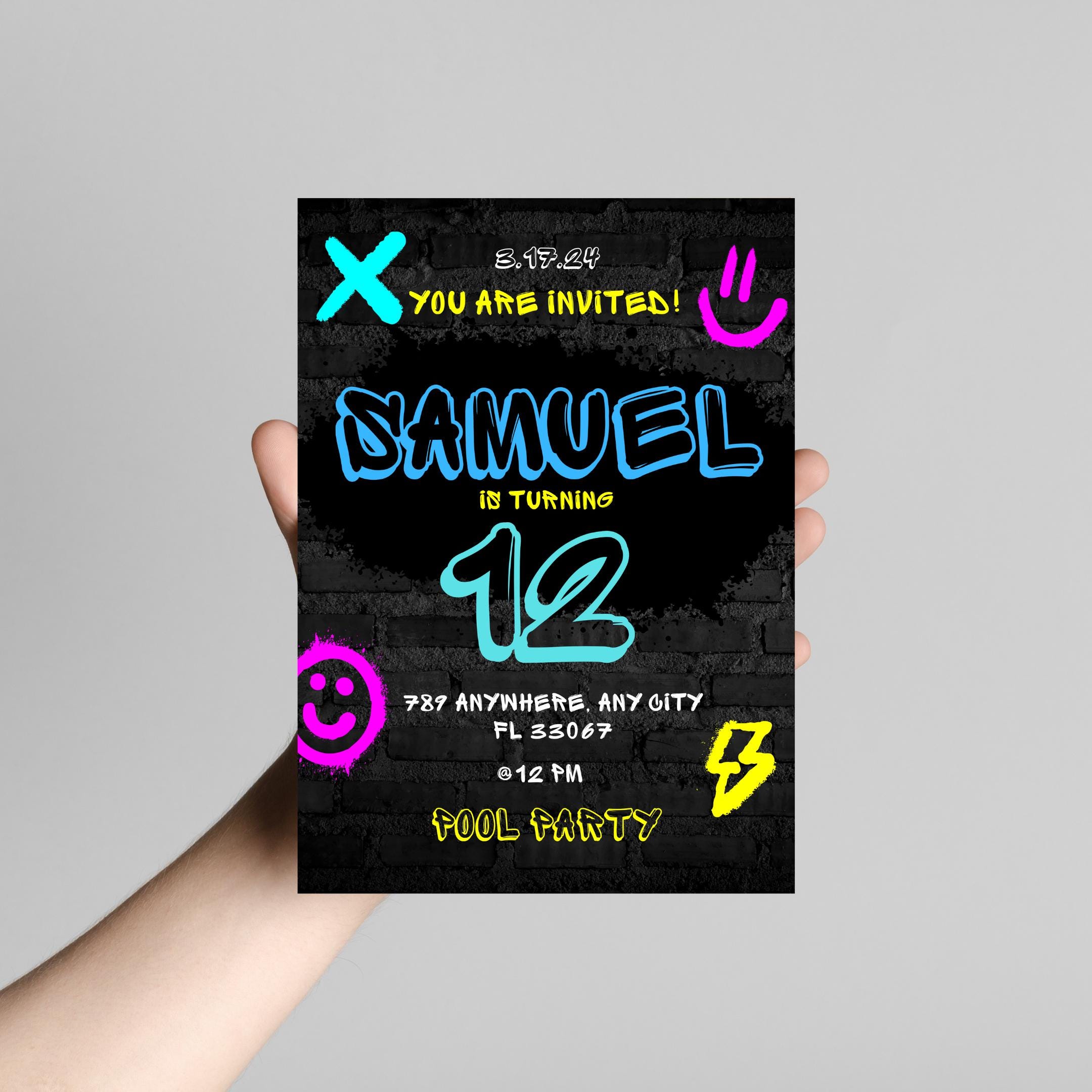 Graffiti Teen Birthday Invitation - Editable Digital Template for Canva | Custom Urban Art Theme Party Invite | Printable