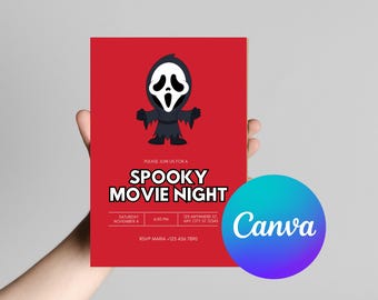 Invitación de película de terror "Ghostface Scream": plantilla de Canva para fiesta de Halloween, invitación digital de película de terror, volante imprimible para fiesta de terror