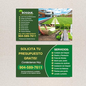 Cartões de visita de serviços de manutenção de gramados | Design de modelo de Canva faça você mesmo | Cartões de serviços de manutenção de gramados | Modelo de cartão de visita de paisagismo