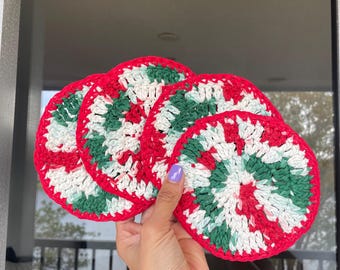 Christmas comfort colors,  coaster gifts , crochet coasters for Christmas , home decor , crochet coaster set, set of 4