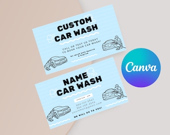 Car Wash Business Card Template | Editable Canva | Auto Detailing Service Branding