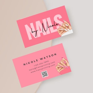 Nägel Visitenkarte, Moderne Visitenkarte Vorlage QR Code, DIY Druckbare Visitenkarte, Minimale Visitenkarte mit QR, Canva