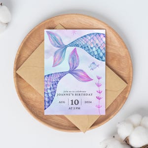 Mermaid Under the Sea Birthday Invitation - Editable Digital Template for Canva | Custom Mermaid Theme Kids Party Invite | Printable