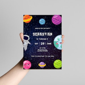 Astronaut Birthday Invitation - Editable Digital Template for Canva | Planets & Space Theme Kids Party Invite | Printable Galaxy Invitation