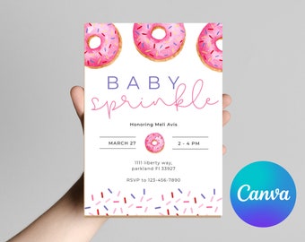 Invitación de Donuts Baby Sprinkle: Plantilla digital editable en tonos pastel (5x7)