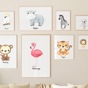 Safari Nursery Print Set of 12, Nursery Wall Art, Safari Nursery Decor, Baby Animals, Zoo Animal Art Prints, Jungle Nursery, Giraffe Lion