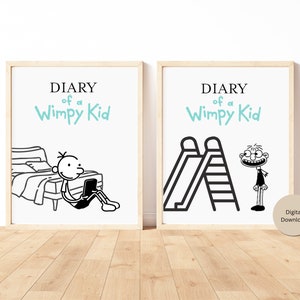 Diary Of A Wimpy Kid Playroom Prints, Children's Poster, Boy's Bedroom Wall Art, Neutral-Themed Decor, Cool Kid Decor, Set Of Two Bundle
