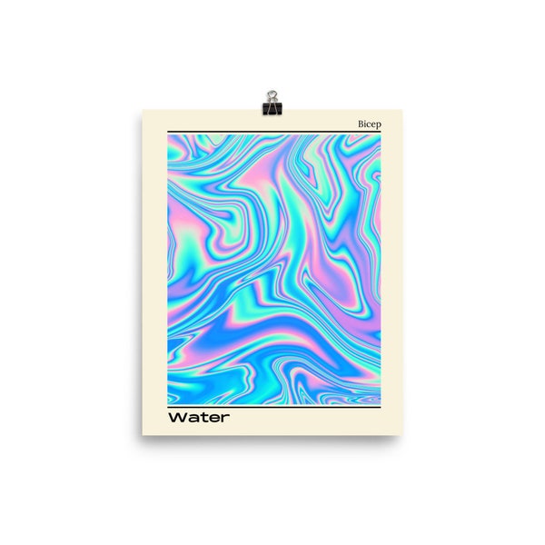 Biceps Water Poster | Trippy House Music Wall Art Print | Wavy Fun EDM Electronic Dance Music Disco Print | Cadeau pour Biceps Fan