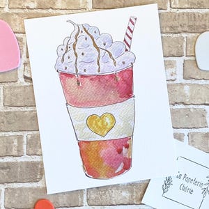 Impression de carte postale minimaliste peinte à la main café glacé, aquarelle carte postale faite main, papeterie d'été, courrier postal, 4 x 6, Postcrossing