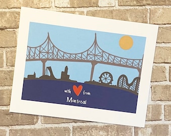 Carte postale Montréal minimaliste, Montreal minimalistische ansichtkaart, handgetekend, postcrossing, penpaling