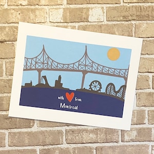 Carte postale Montréal minimaliste, Carte postale minimaliste de Montréal, Dessinée à la main, Postcrossing, Écriture