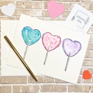 Carte de voeux coeurs sucettes, carte vierge aquarelle peinte à la main pour la Saint-Valentin, 5 x 7, copie originale