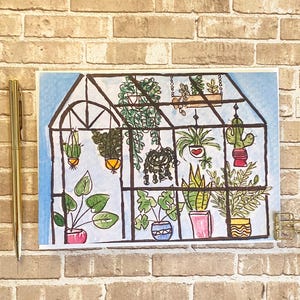 Carte de voeux maison de plantes peinte à la main, aquarelle de serre de plantes, carte 5 x 7 faite main, papeterie d'été, Happy Mail, toutes les occasions, impression