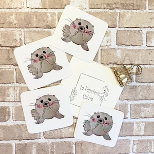 Autocollants faits main de bébé phoque, lot de 4 autocollants ronds, cadeau mignon pour amoureux des animaux kawaii, courrier joyeux, décoration pour ordinateur portable
