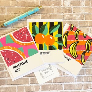Cartes vierges peintes à la main en acrylique avec fruits, cartes de voeux minimalistes faites main 4,5 x 3,75 (doubles), bananes, pamplemousses, oranges