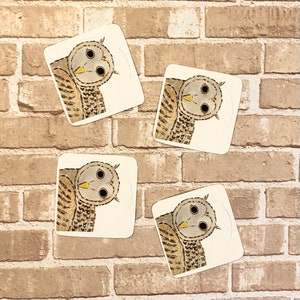 Stickers faits main chouette rigolote, illustration peinte à la main, lot de 4 stickers