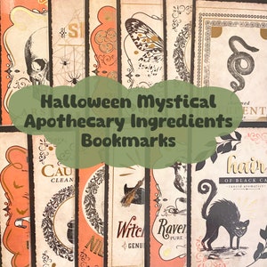 Marcapáginas con ingredientes de boticario gótico, marcapáginas laminados hechos a mano para Halloween, temporada de otoño espeluznante, regalo para amantes de los libros, decoración de estanterías
