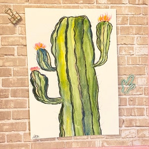 Cactus Watercolor Art, 7x10 Handmade Painting,  Wall Art, Orignal Copy, Plant Lover Gift