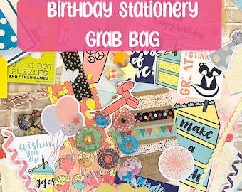 Birthday Stationery Grab Bag, Paper Lover Gift, Festive Scrapbooking, Journaling, Paper Craft, 2 Sizes Available