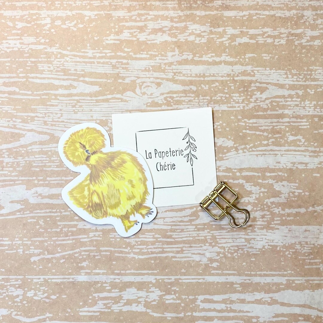 Silkie Chicken Sticker, Yellow Chicken Handmade Illustration, Farm ...