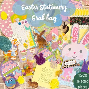 Wielkanocna torba z artykułami piśmienniczymi, torba niespodzianka o wysokiej wartości, wiosenny prezent i scrapbooking, 15+ przedmiotów