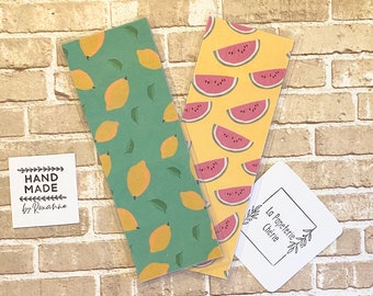 Fruit Bookmark, Watermelons, Citrus, Lemons, Minimalist Laminated double-sided Bookmark, Book Lover Gift