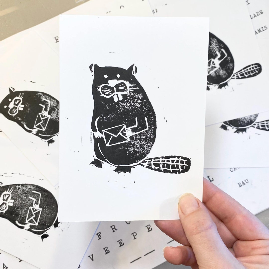 Cute Beaver Linocut Print, Snail Mail, Enveloppe, Animal Lover ...