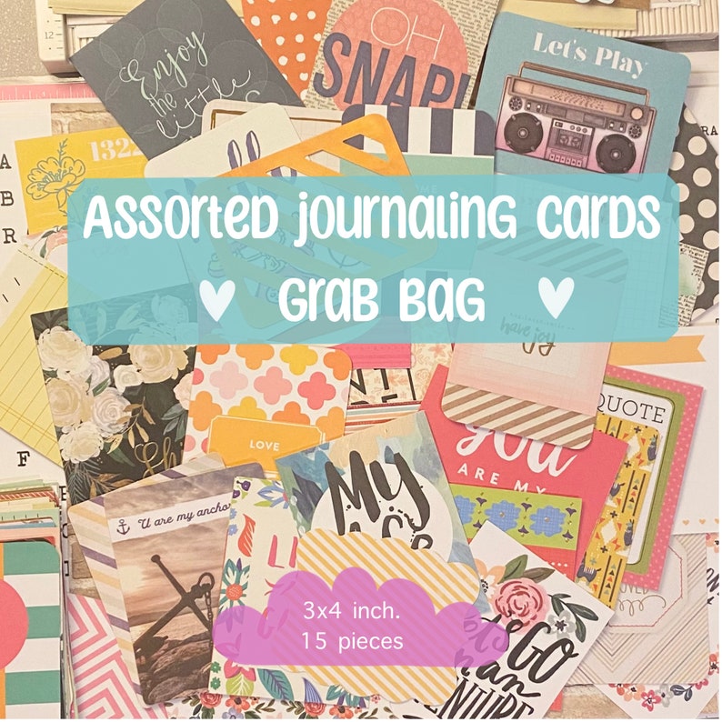 Journaling Cards Grab Bag 15 Unique Pieces 3x4 Inches Assorted Mystery Kit for Scrapbooking, Pocket Letters, Project Life Albums image 1