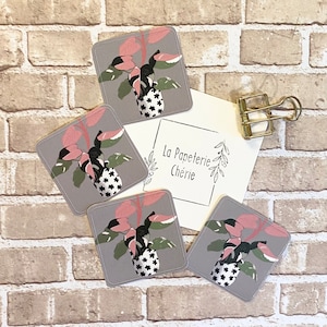 Stickers faits main princesse philodendron rose, lot de 4 stickers rectangulaires minimalistes, cadeau pour amoureux des plantes, décoration de carnet de notes