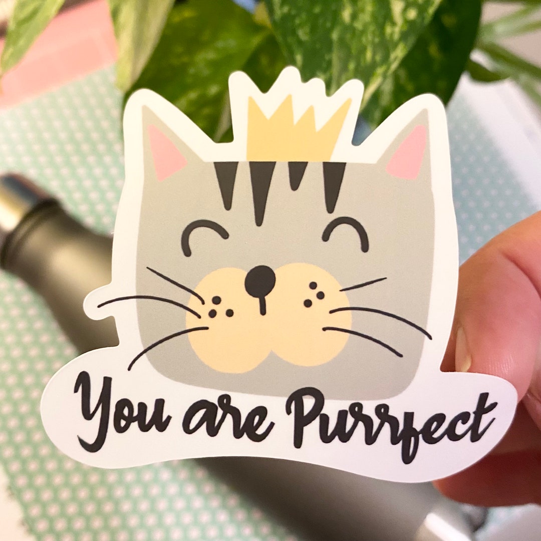 Purrrfect Sticker Kawaii Cat Vinyl Sticker: 'you're Purrfect' Inspirational Gift ...