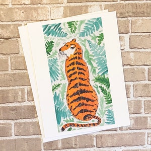 Carte postale peinte à la main Tigre dans la jungle, Carte postale aquarelle faite main Tigre, Papeterie pour amoureux des animaux, Postcrossing, Correspondance