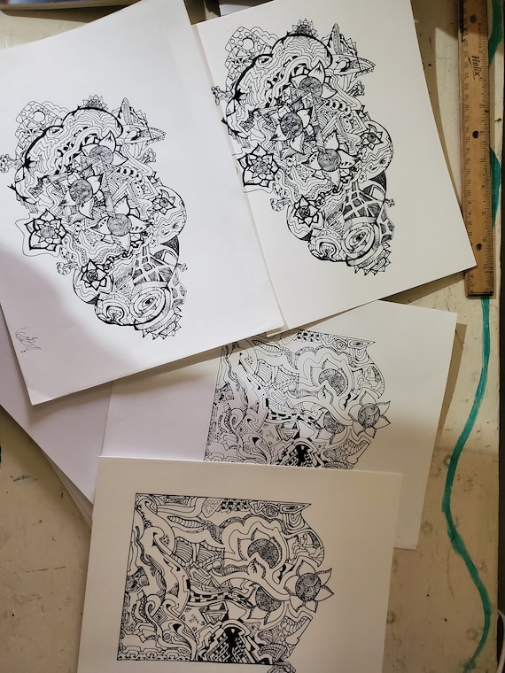 8.5x11 Print, Pen and Ink Drawing, Abstract Art, Flowers and