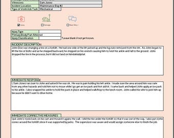 Rastreador de informes de incidentes / Registro de lesiones y accidentes / Formulario imprimible de seguridad en el trabajo / Hoja de cálculo de Excel para informes empresariales