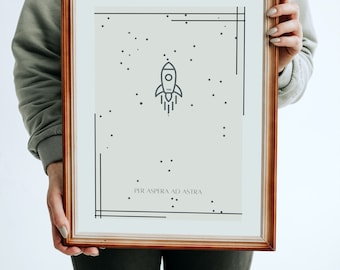 Per Aspera Ad Astra Rocket Art Print | Minimalist Space Wall Art (Digital Download)