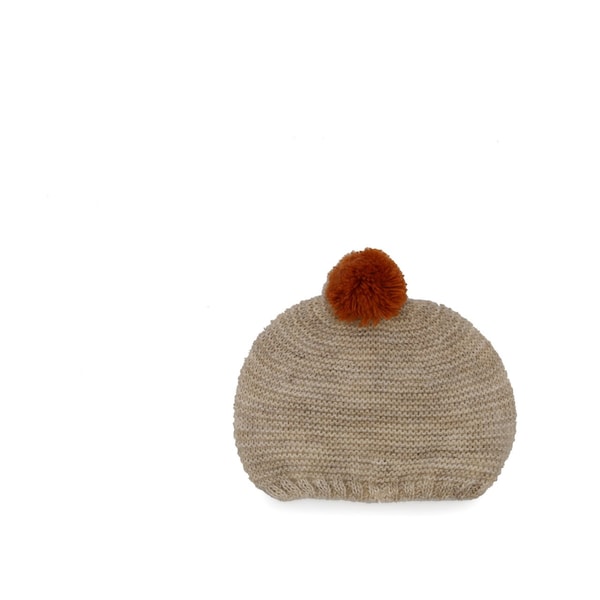 Rust Knitted beanie with Handmade Pompom Tassel, Stylish Winter Headwear, Cute Headcover for Babies, Cozy Knitted Cap, Beanie for Dolls.