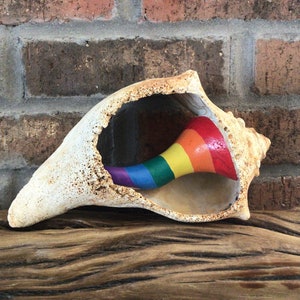 Large Pride Shell LGBTQ Rainbow Lesbian Gay Bi Transgender Beach, Home Decor, LGBTQ+ Ornament Hand-painted Florida Queer, Art, Beach Home