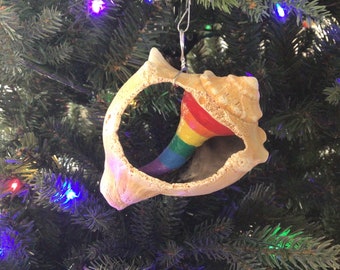 Pride Seashell Christmas Ornament, LGBTQ Christmas Tree Ornament, Gay Lesbian Transgender Bisexual Queer, Rainbow Christmas Ornament, Beach