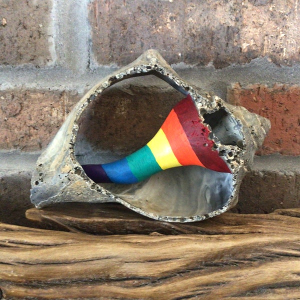 Pride Shell LGBTQ Rainbow Lesbian Gay Transgender Beach, Home Decor, LGBTQ+ Ornament Hand-painted Florida Queer Art, Beach Home, Natural