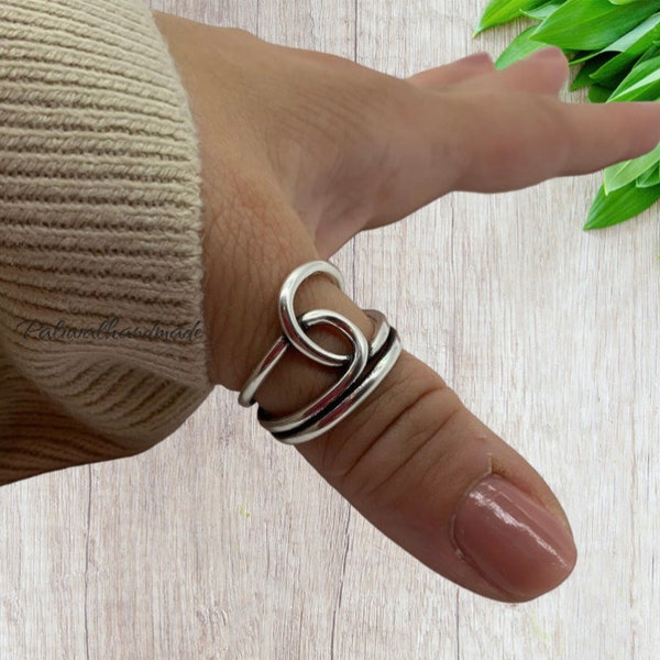 Big Silver Knot Thumb Rings for Woman-Statement Ring-Gift For Her-Unique Ring-Dainty Chunky Adjustable Weaved Ring