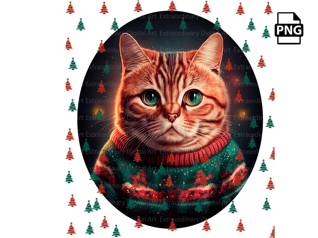 Funny Cat in Christmas Sweater PNG Sublimation Design, Cat Png