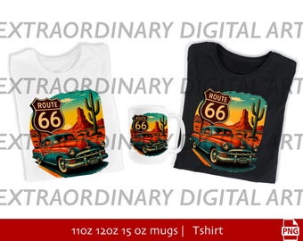 route 66 printable, route 66 png, road trip clipart, road trip png, route 66 art, classic car png, route 66