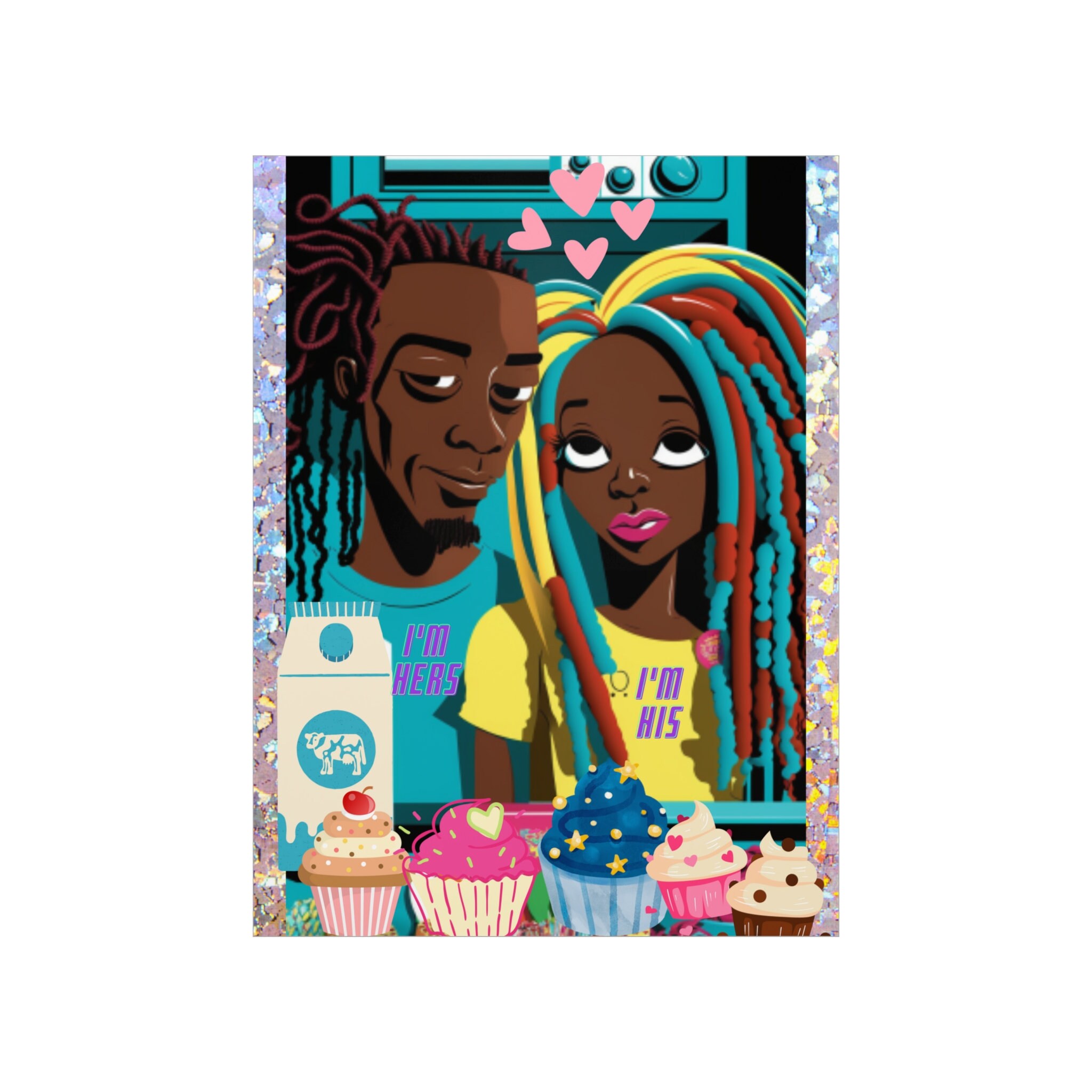 Cute Cartoon Loc'd Sweethearts Premium Matte Vertical Poster Young