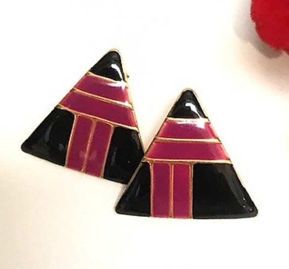 Vintage 80's triangular enamel earrings - image 1