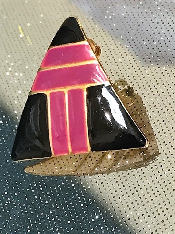 Vintage 80's triangular enamel earrings - image 8
